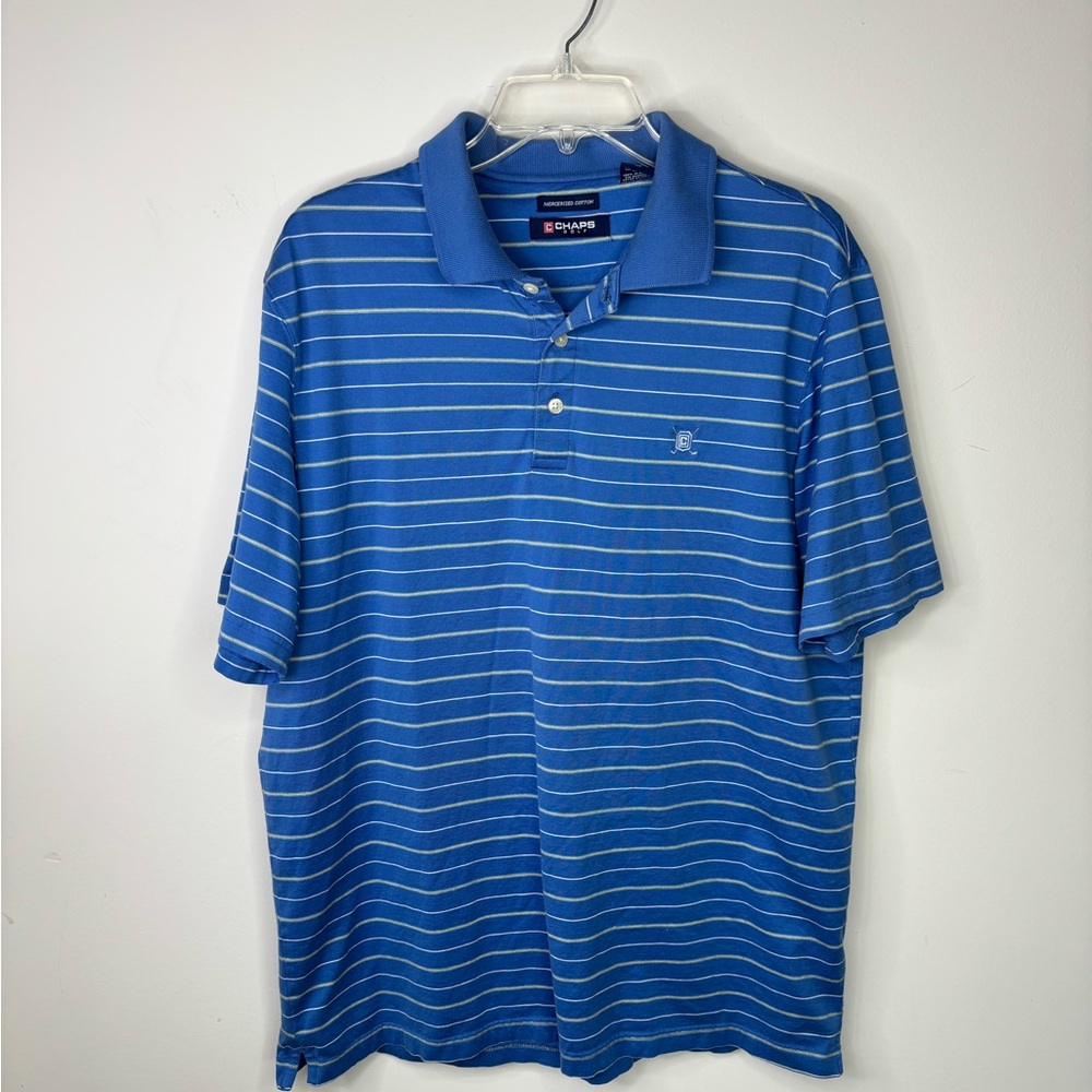 Men’s Golf Polo‎ Shirt by Chaps Blue Horizontal Stripe Soft Cotton Medium